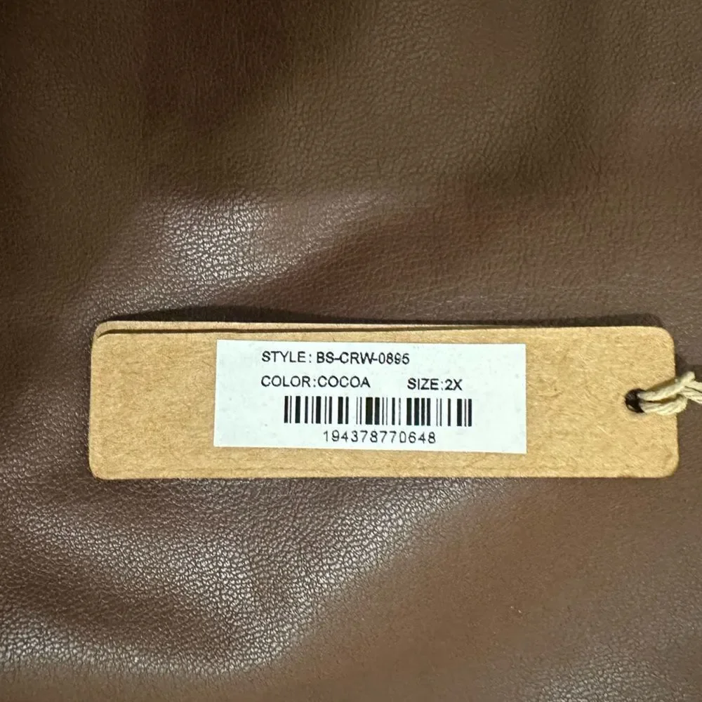 NWT SKIMS Faux Leather Crew Neck Bodysuit In Cocoa Brown Bodysuit